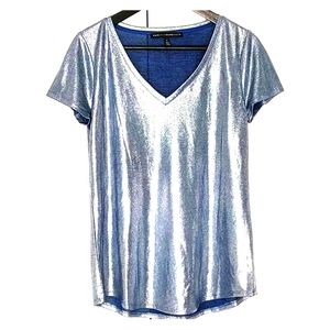 White House Black Market silver blue short sleeve